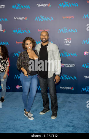 Gloria Govan and Derek Fisher attending the premiere of Disney's 'Moana,' during AFI FEST 2016 presented by Audi, held at the El Capitan Theatre in Hollywood, California.  Featuring: Gloria Govan, Derek Fisher Where: Los Angeles, California, United States Stock Photo