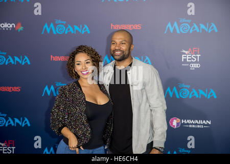 Gloria Govan and Derek Fisher attending the premiere of Disney's 'Moana,' during AFI FEST 2016 presented by Audi, held at the El Capitan Theatre in Hollywood, California.  Featuring: Gloria Govan, Derek Fisher Where: Los Angeles, California, United States Stock Photo