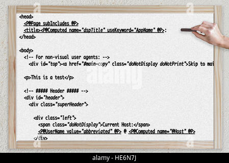 a source code of html language on a blackboard Stock Photo