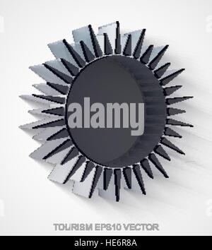 Vacation icon: extruded Black Transparent Plastic Sun with transparent shadow, EPS 10 vector illustration. Stock Vector