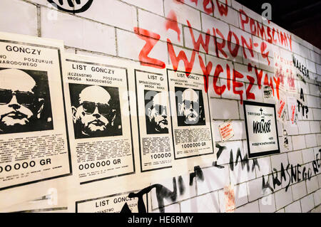 Recreation of posters and graffiti on a wall in the European Solidarity Centre, Gdansk Stock Photo