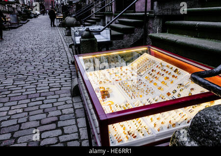 Amber jewelry for sale at Mariacka Ulica Street in Gdansk Stock Photo
