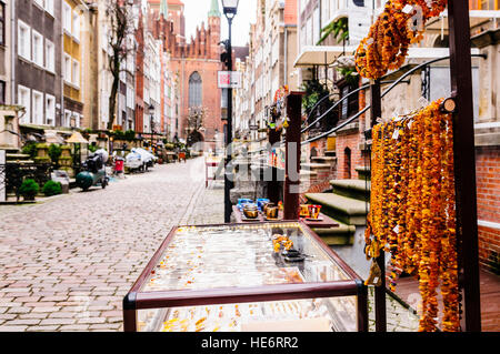 Amber jewelry for sale at Mariacka Ulica Street in Gdansk Stock Photo