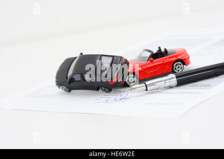 Cars accident damage and insurance policy contract Stock Photo