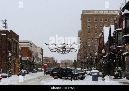 Decorated uptown Wausau, Wisconsin during the Christmas season. Stock Photo
