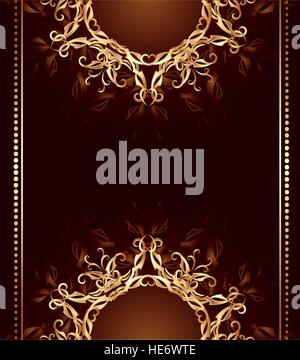 jewelry design from art painted, woven gold patterns on dark brown background Stock Vector