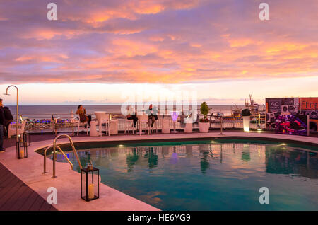 Rooftop Terrace of AC Hotel Malaga Palacio in Malaga, during sunset, Andalusia, Spain. Stock Photo