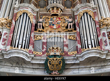 fragment of organ in the church of the Holy Trinity (Trinitatis Church) in Copenhagen. Denmark Stock Photo