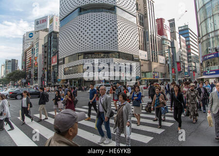 TOKYO, JAPAN - OCTOBER 12, 2016: Unidentified people on the street in Shibuya, Tokyo. Shibuya is one of fashion centers for Stock Photo