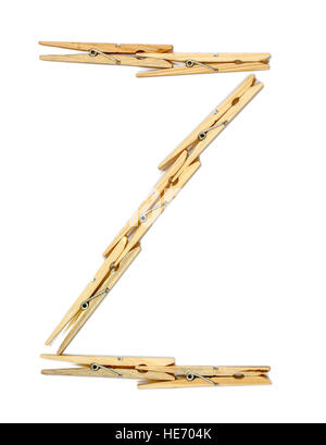 Letter Z made of wooden clothespins isolated on white Stock Photo