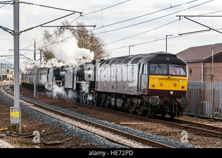 Carstairs Junction Railway Station in South Lanarkshire Scotland with West Coast train heading for Fort William Xmas specials Stock Photo