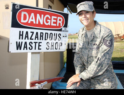 Air Force Tech Sgt. Jeanette Gooch, deployed with the 474th Expeditionary Civil Engineering Squadron in support of Joint Task Force Guantanamo, is in charge of all hazardous materials that come in and out of Camp Justice. Gooch works primarily with chemical and biological agents in her military career and civilian job. JTF Guantanamo conducts safe, humane, legal and transparent care and custody of detainees, including those convicted by military commission and those ordered released by a court. The JTF conducts intelligence collection, analysis and dissemination for the protection of detainees Stock Photo