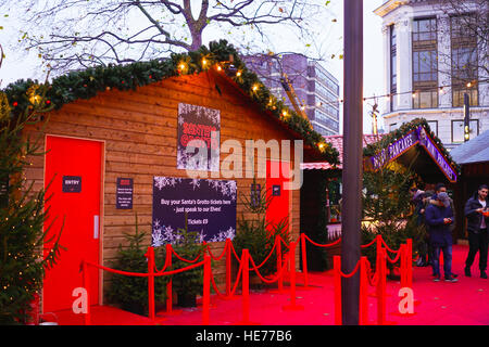 Christmas in Leicester Square - wooden sale booth on the market Stock Photo