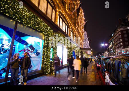 Famous Harrods in London - beautifully illumnated at Christmas Time Stock Photo