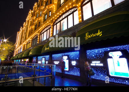 Famous Harrods in London - beautifully illumnated at Christmas Time Stock Photo