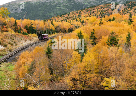 Mount Washington Cog Railway trains carry tourists to the summit, Bretton Woods, NH Stock Photo