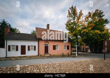 Old buildings in the Old Salem Historic District, in downtown Winston-Salem, North Carolina. Stock Photo