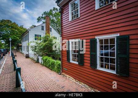 Old houses in the Old Salem Historic District, in downtown Winston-Salem, North Carolina. Stock Photo