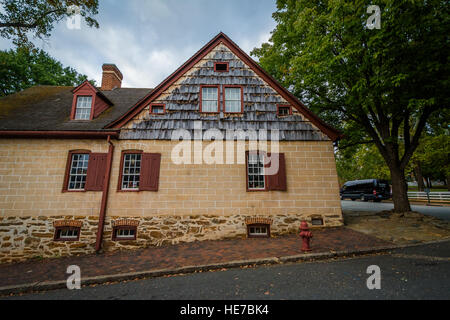 Old houses in the Old Salem Historic District, in downtown Winston-Salem, North Carolina. Stock Photo