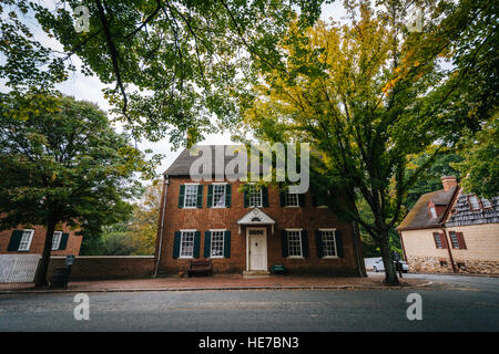 Old houses in the Old Salem Historic District, in downtown Winston-Salem, North Carolina. Stock Photo