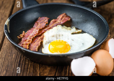 Portion of Bacon and Eggs (selective focus; close-up shot) Stock Photo