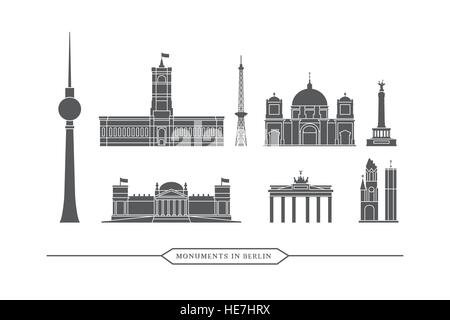 Famous monuments and buildings in Berlin - Vector Icon Set Stock Vector