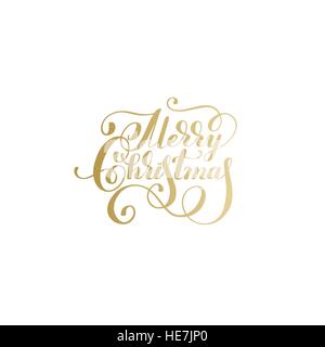 merry christmas gold logo handwritten lettering inscription holi Stock Vector