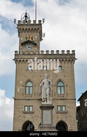 Liberty statue and Public Palace in San Marino. Stock Photo