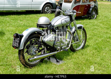 A Royal Enfield Bullet 500 classic motorcycle at the Vintage Nostalgia Show, Stockton, Wiltshire, United Kingdom,1st June 2014. Stock Photo