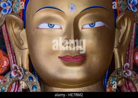 Closeup of Maitreya buddha statue in Thiksey monastery Stock Photo