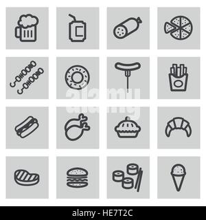 Vector line fastfood icons set Stock Vector