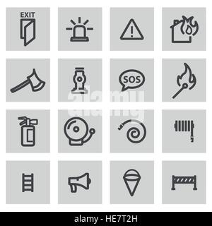 Vector line firefighter icons set Stock Vector