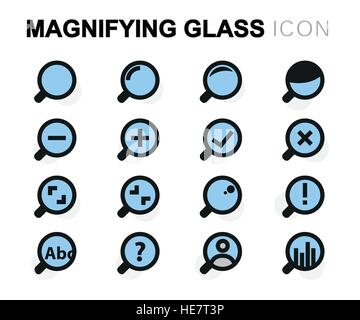 Vector flat magnifying glass icons set Stock Vector