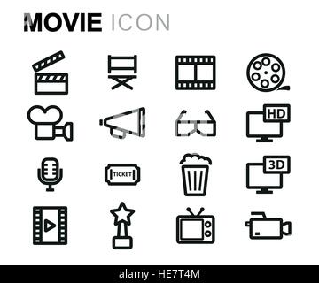 Vector line movie icons set Stock Vector