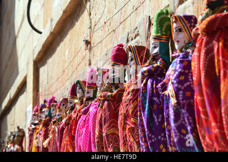 Popular indian puppets - traditional souvenirs  from Jaisalmer, Rajasthan, India Stock Photo