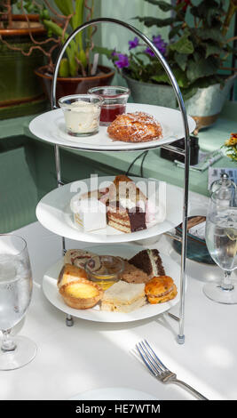 A cake stand for afternoon tea at Butchart Gardens near Victoria Vancouver Island British Columbia, Canada Stock Photo