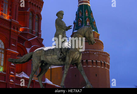 Russia Moscow in December 2016. Monument Zhukov winter Stock Photo