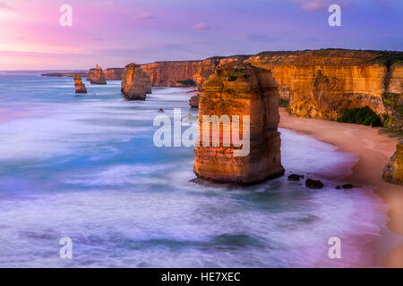 Sunset at the sea stacks known as The Twelve Apostles on the Great Ocean Road, Victoria, Australia Stock Photo