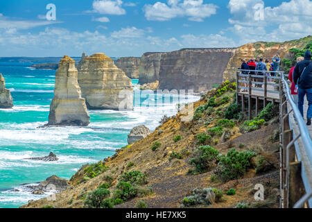 Tourists at view point for The Twelve Apostles sea stacks on The Great Ocean Road in Victoria AUSTRALIA Stock Photo