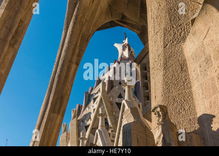 Sculpture of religious figures in stone on facade of the Sagrada Familia, Barcelona, Spain. Stock Photo