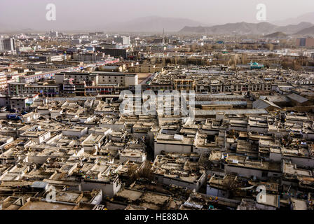 Shigatse (Xigaze): View from the Dzong (castle) to the city, Tibet, China Stock Photo