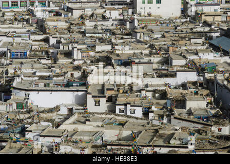 Shigatse (Xigaze): View from the Dzong (castle) to the city, Tibet, China Stock Photo