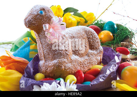 Sponge cake in the shape of an Easter lamb Stock Photo