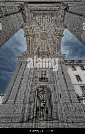 Arco da Rua Augusta, triumphal arch-like building, 19th century, Praça do Comércio, HDR, Lisbon, Portugal Stock Photo