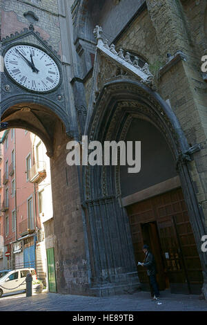 Naples, Italy, sant'Eligio's church and his clock. The clock is stopped by the bombardments of the World War II. Stock Photo