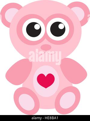 Cute pink teddy bear icon, flat design. Isolated on white background. Vector illustration, clip art. Stock Vector