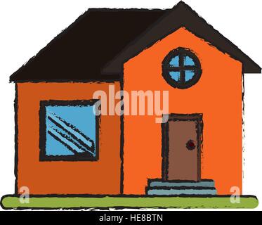 drawing orange house home property round window Stock Vector