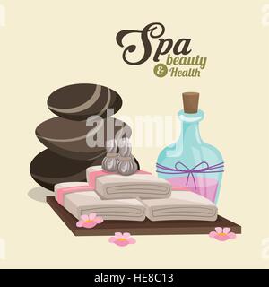 spa beauty and health hot stone compress lotion pink flowers Stock Vector