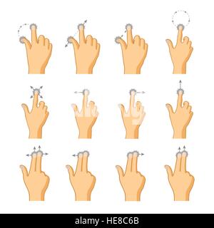 Set of flat colorful icons of touch gestures isolated on white Stock Vector