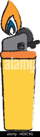 drawing yellow gas lighter flame icon Stock Vector
